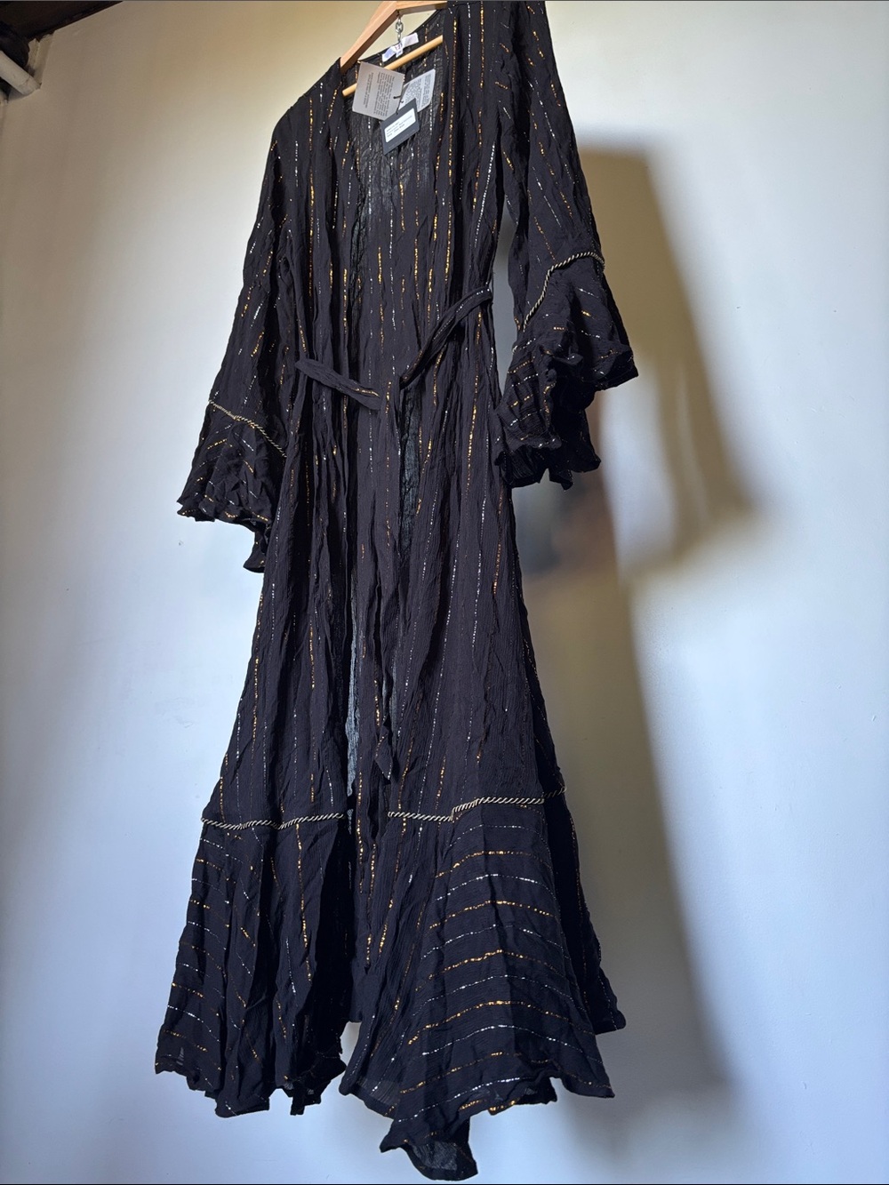 America & Beyond Dark Angel Black Kimono Silver Gold Lurex Stripe - Picture 4 of 7